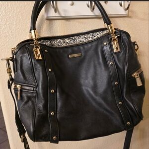 Rebecca Minkoff Black Leather Shoulder Bag with Gold Accents